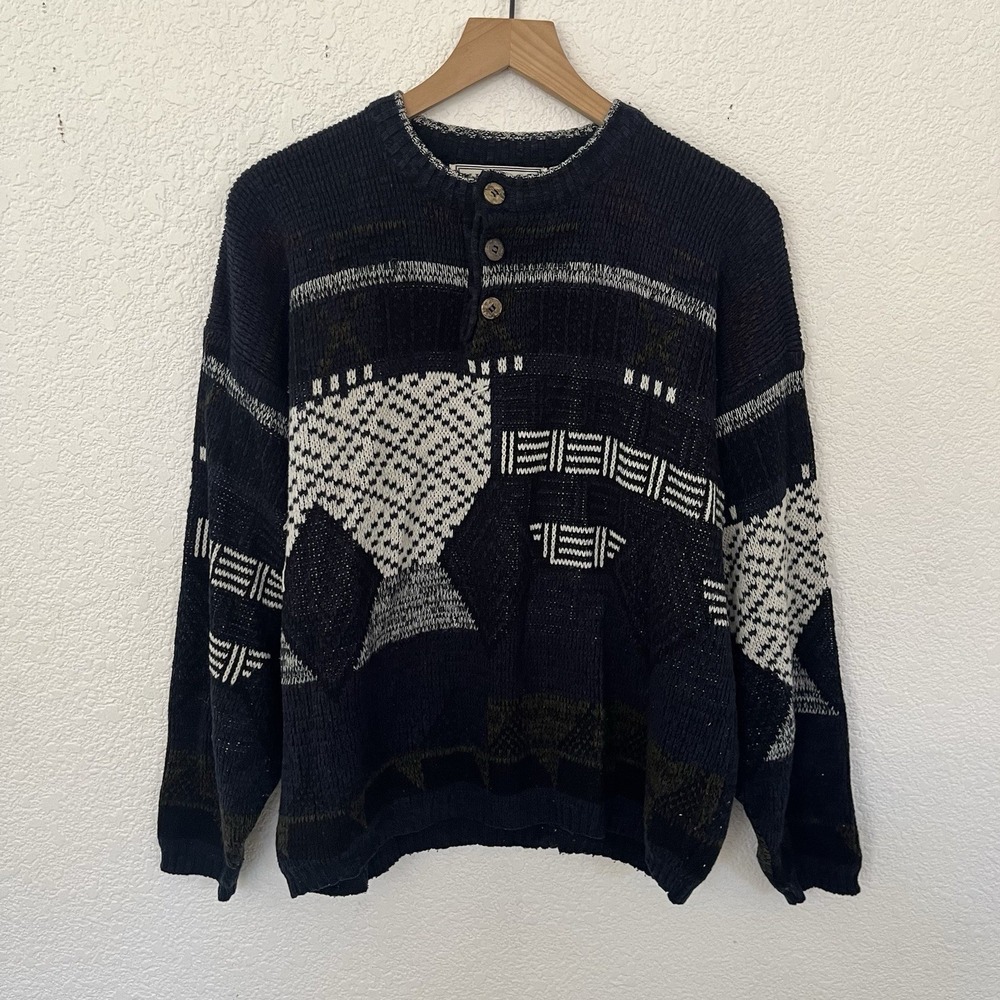 Michael Gerald Sweater Mens XL Aztec Knit Henley Pullover Tribal Southwest
